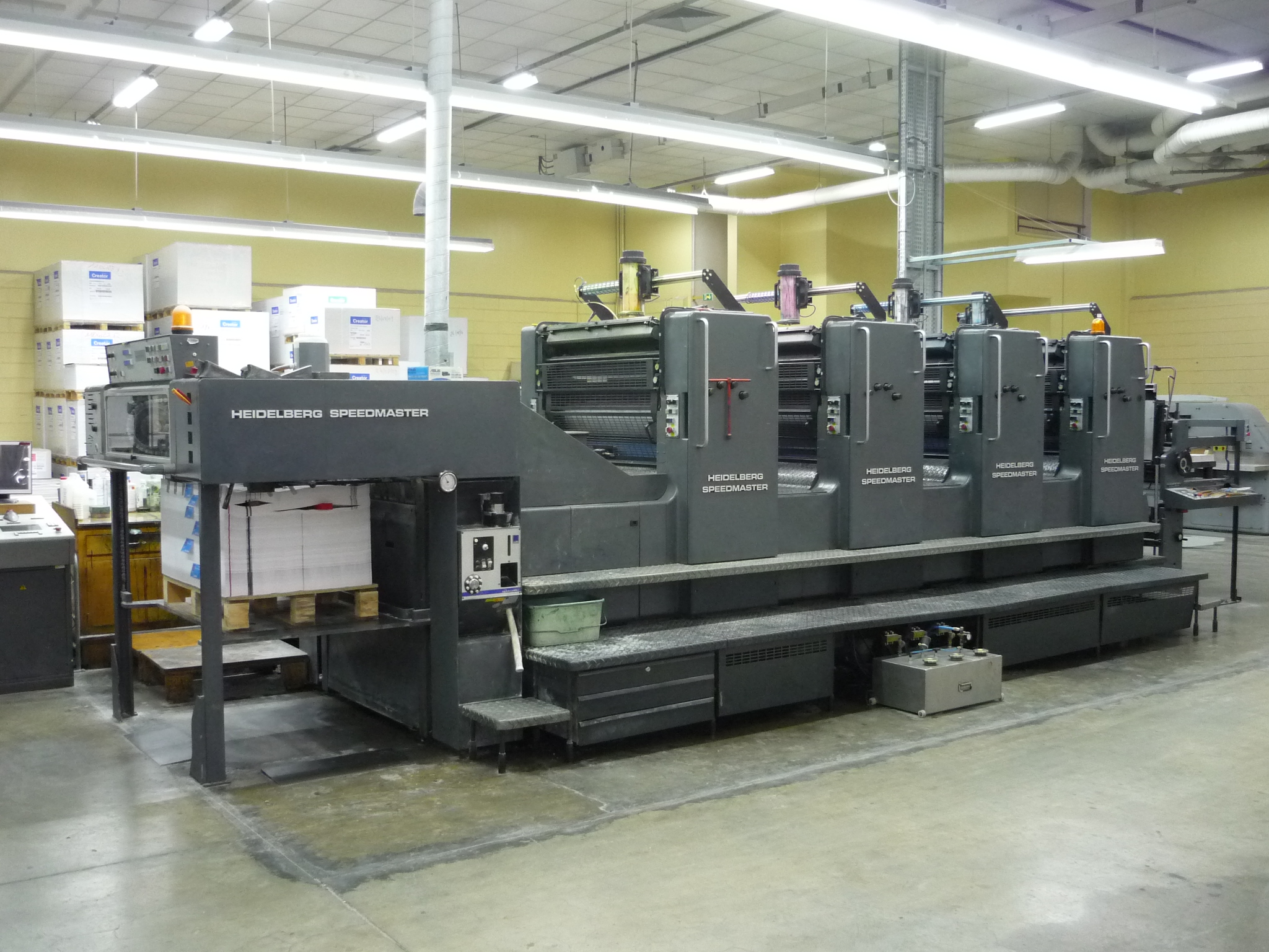 Prensa offset industrial alemana Heidelberg Speedmaster 4 colores en planta Tibás